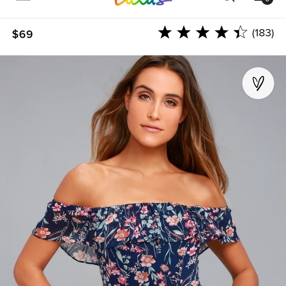 Lulu's My Favorite Navy Blue Floral Print Off--the-Shoulder Dress - Picture 5 of 8